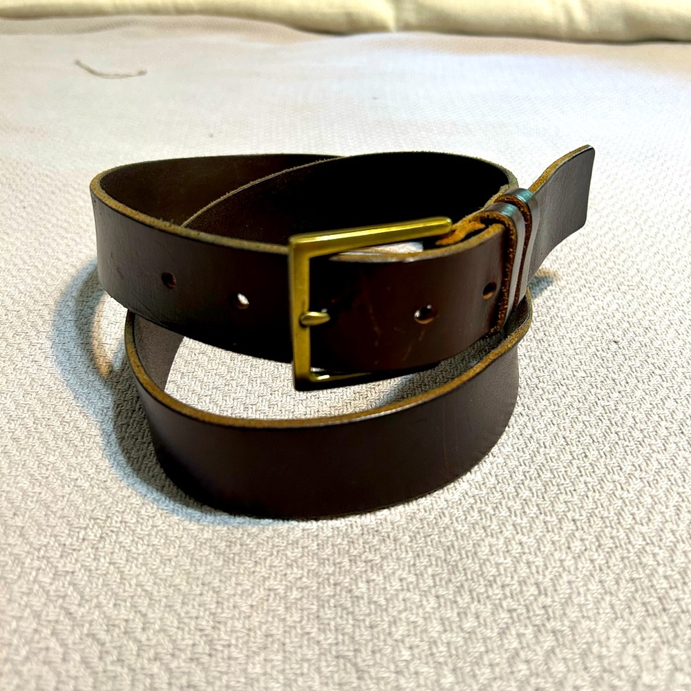 Allen Edmonds Dark Brown Leather Belt with Brass Buckle